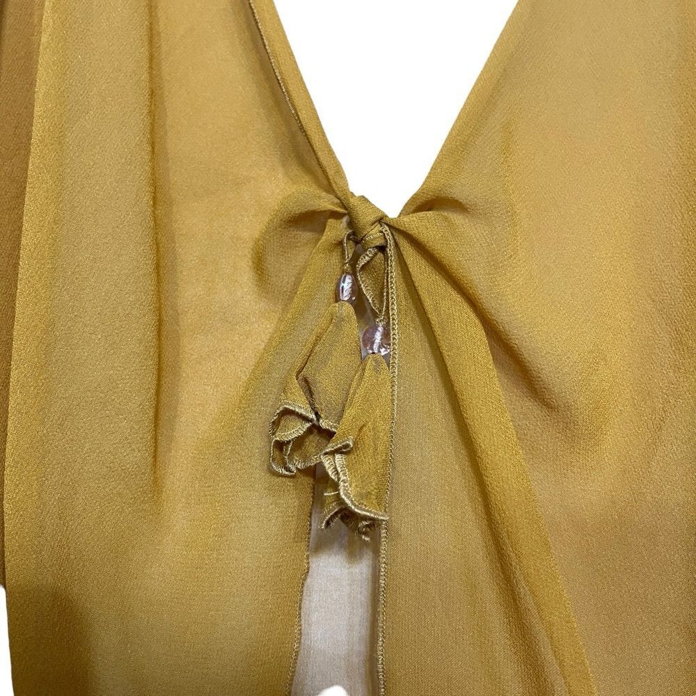 Vintage Marian Clayden 100% Silk Chiffon Mustard Yellow Sheer Blouse Cover Up - Picture 6 of 9